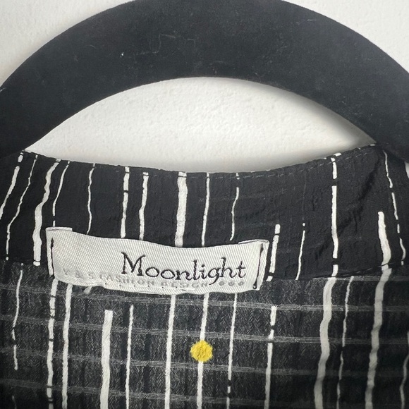 Moonlight Polka Dot Stripe Toggle Button Front Roll Tab Sleeve Blouse Artsy Sz S - Picture 7 of 7